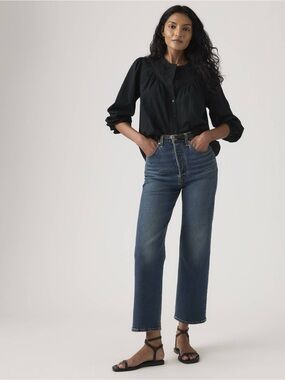 Levi's Ribcage Straight Ankle High-Rise Jeans in Dark Blue Wash 32